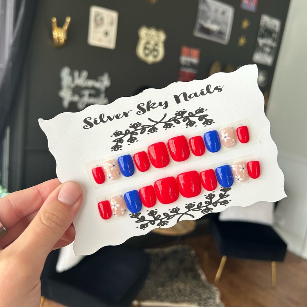 Red and Blue Press-On Nails